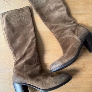 PRADA Tan Suede Heeled Boots